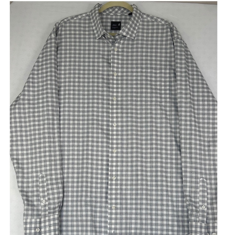Johnnie-O Performance Mens XXL Grey Gingham Check Long Sleeve Button Down Shirt